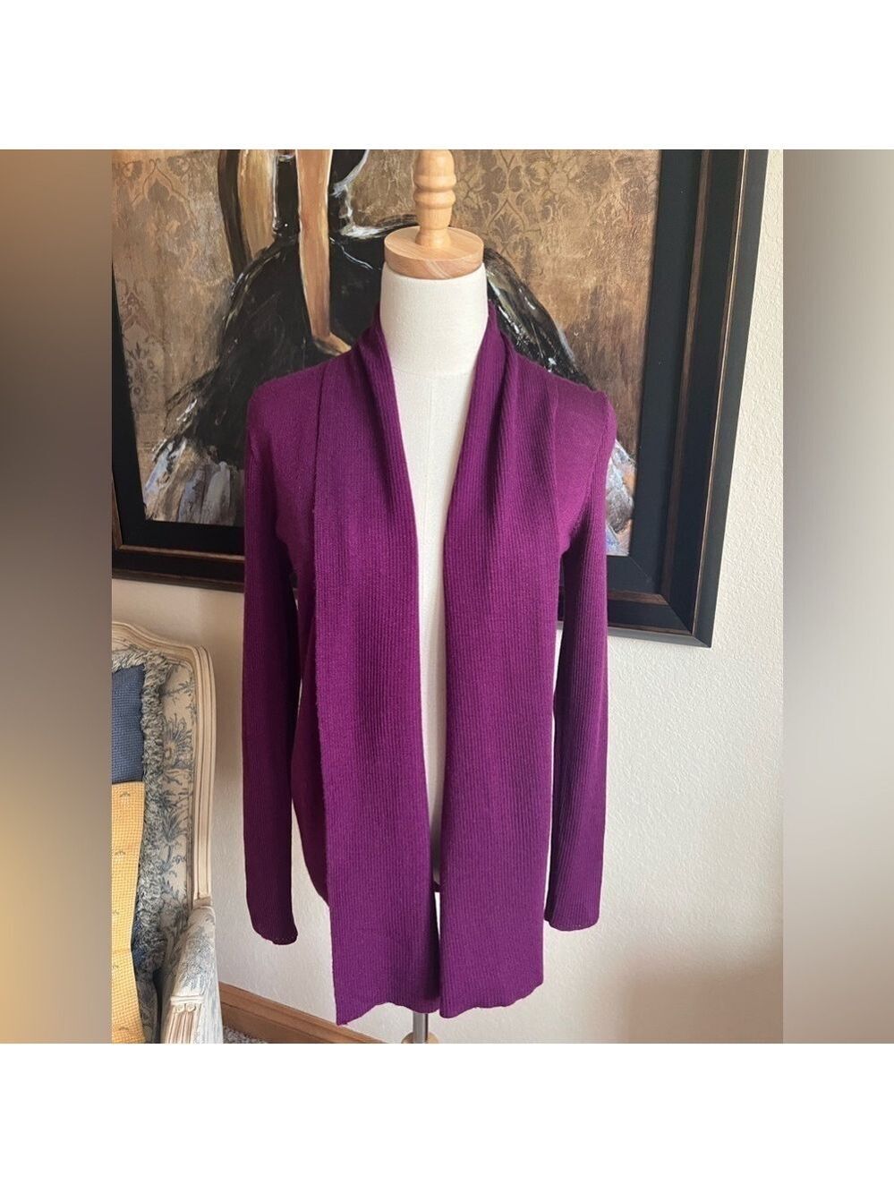 Donna Karen Plum Shawl Collar Cardigan Size XS/S